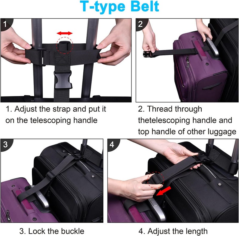 Wisdompro 2 Pcs Add a Bag Luggage Strap, Heavy Duty Adjustable Suitcase Belt Travel Attachment Travel Accessories for Connecting Your Luggage Together - Black (T-Type and Normal) - Image 5